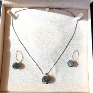 Black Crystal and Silver Necklace and Earrings Set